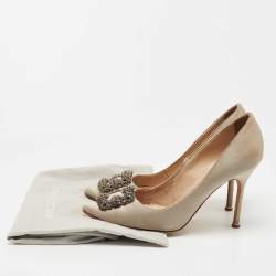 Pre Owned Manolo Blahnik Grey Satin Hangisi Pumps Size 39.5