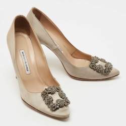 Pre Owned Manolo Blahnik Grey Satin Hangisi Pumps Size 39.5