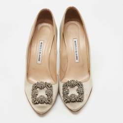 Pre Owned Manolo Blahnik Grey Satin Hangisi Pumps Size 39.5