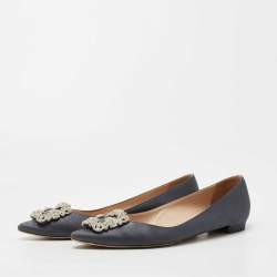 Manolo Blahnik Grey Satin Hangisi Ballet Flats Size 38.5