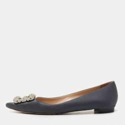 Manolo Blahnik Grey Satin Hangisi Ballet Flats Size 38.5