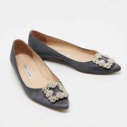 Manolo Blahnik Grey Satin Hangisi Ballet Flats Size 38.5