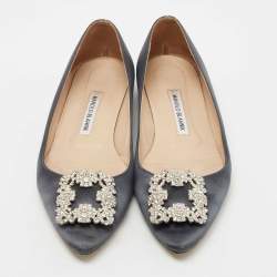 Manolo Blahnik Grey Satin Hangisi Ballet Flats Size 38.5