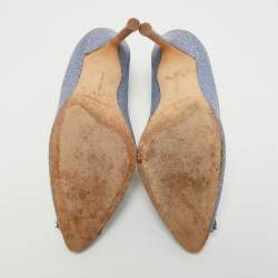 Pre Owned Manolo Blahnik Blue Lurex Fabric Hangisi Pumps Size 36.5