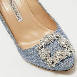 Pre Owned Manolo Blahnik Blue Lurex Fabric Hangisi Pumps Size 36.5