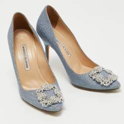 Pre Owned Manolo Blahnik Blue Lurex Fabric Hangisi Pumps Size 36.5