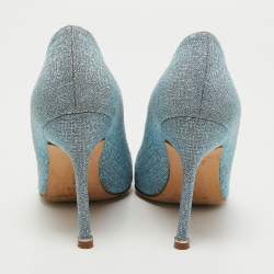 Pre Owned Manolo Blahnik Blue Lurex Fabric Hangisi Pumps Size 36.5