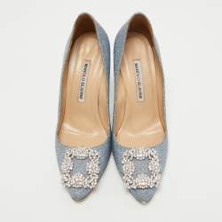 Pre Owned Manolo Blahnik Blue Lurex Fabric Hangisi Pumps Size 36.5