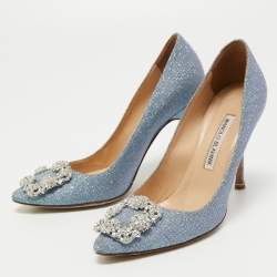 Pre Owned Manolo Blahnik Blue Lurex Fabric Hangisi Pumps Size 36.5