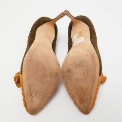 Pre Owned Manolo Blahnik Army Green/Brown Suede Arleti Frill Pumps Size 37.5