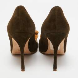 Pre Owned Manolo Blahnik Army Green/Brown Suede Arleti Frill Pumps Size 37.5