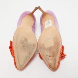 Pre Owned Manolo Blahnik Purple/Orange Suede Ruffle Pumps Size 37