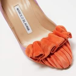 Pre Owned Manolo Blahnik Purple/Orange Suede Ruffle Pumps Size 37