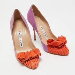Pre Owned Manolo Blahnik Purple/Orange Suede Ruffle Pumps Size 37
