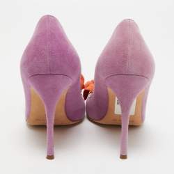 Pre Owned Manolo Blahnik Purple/Orange Suede Ruffle Pumps Size 37