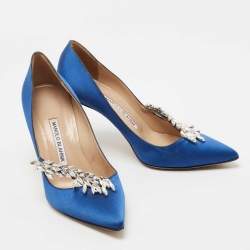 Manolo Blahnik Blue Satin Nadira Pumps Size 37