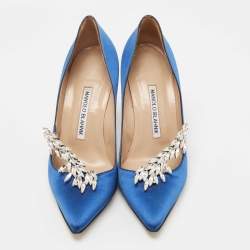 Manolo Blahnik Blue Satin Nadira Pumps Size 37
