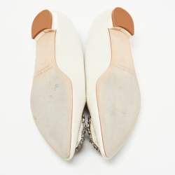 Manolo Blahnik Off White Satin Hangisi Ballet Flats Size 37.5