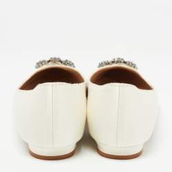 Manolo Blahnik Off White Satin Hangisi Ballet Flats Size 37.5
