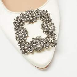 Manolo Blahnik Off White Satin Hangisi Ballet Flats Size 37.5