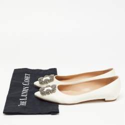 Manolo Blahnik Off White Satin Hangisi Ballet Flats Size 37.5
