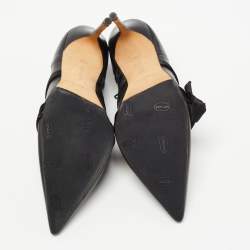 Pre Owned Manolo Blahnik Black Leather Bow Booties Size 40.5