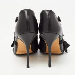 Pre Owned Manolo Blahnik Black Leather Bow Booties Size 40.5