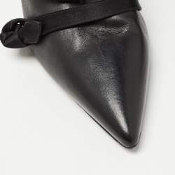 Pre Owned Manolo Blahnik Black Leather Bow Booties Size 40.5