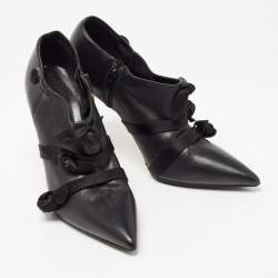 Pre Owned Manolo Blahnik Black Leather Bow Booties Size 40.5