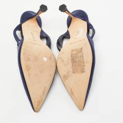 Manolo Blahnik Navy Blue Satin Crystal Embellished Pointed Toe Mules Size 39