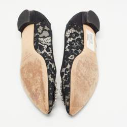 Manolo Blahnik Black Lace and Satin Hangisi Ballet Flats Size 39