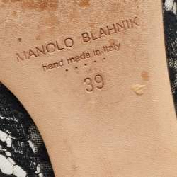 Manolo Blahnik Black Lace and Satin Hangisi Ballet Flats Size 39
