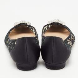 Manolo Blahnik Black Lace and Satin Hangisi Ballet Flats Size 39