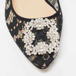 Manolo Blahnik Black Lace and Satin Hangisi Ballet Flats Size 39