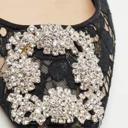 Manolo Blahnik Black Lace and Satin Hangisi Ballet Flats Size 39