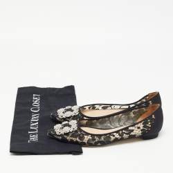 Manolo Blahnik Black Lace and Satin Hangisi Ballet Flats Size 39