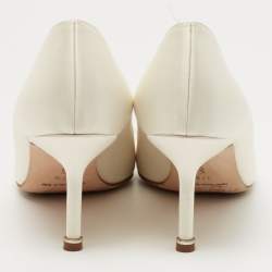 Manolo Blahnik Off White Satin Hangisi Pumps Size 37.5