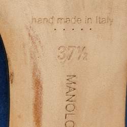 Pre Owned Manolo Blahnik Blue Satin Hangisi Pumps Size 37.5