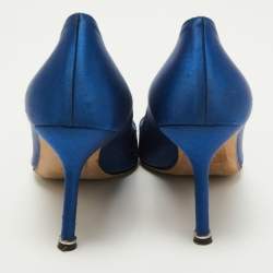 Pre Owned Manolo Blahnik Blue Satin Hangisi Pumps Size 37.5