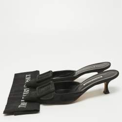 Pre Owned Manolo Blahnik Black Suede Maysale Mules Size 40.5