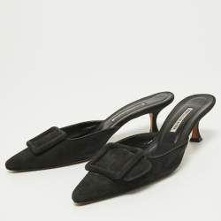 Pre Owned Manolo Blahnik Black Suede Maysale Mules Size 40.5