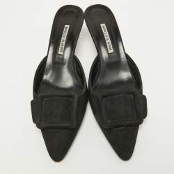 Pre Owned Manolo Blahnik Black Suede Maysale Mules Size 40.5