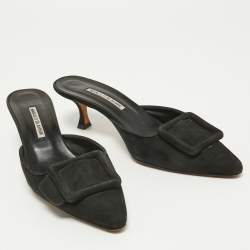Pre Owned Manolo Blahnik Black Suede Maysale Mules Size 40.5