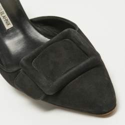 Pre Owned Manolo Blahnik Black Suede Maysale Mules Size 40.5