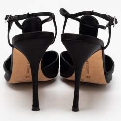 Pre Owned Manolo Blahnik Black Satin Jamala Crystal Embellished Ankle Strap Sandals Size 39