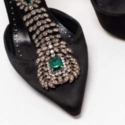 Pre Owned Manolo Blahnik Black Satin Jamala Crystal Embellished Ankle Strap Sandals Size 39