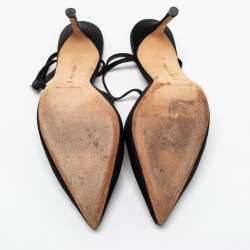 Pre Owned Manolo Blahnik Black Satin Jamala Crystal Embellished Ankle Strap Sandals Size 39