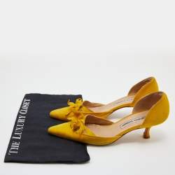 Pre Owned Manolo Blahnik Suede Pointed Toe Knot Vintage D'orsay Pumps Size 38