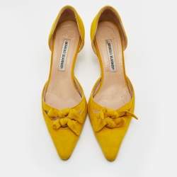 Pre Owned Manolo Blahnik Suede Pointed Toe Knot Vintage D'orsay Pumps Size 38