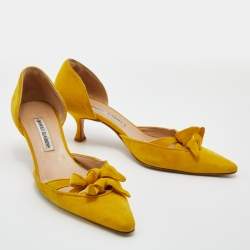 Pre Owned Manolo Blahnik Suede Pointed Toe Knot Vintage D'orsay Pumps Size 38